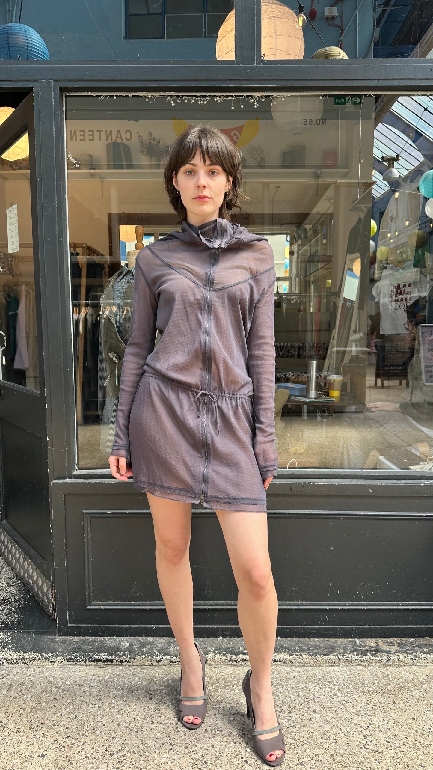 Grey mesh tunic top