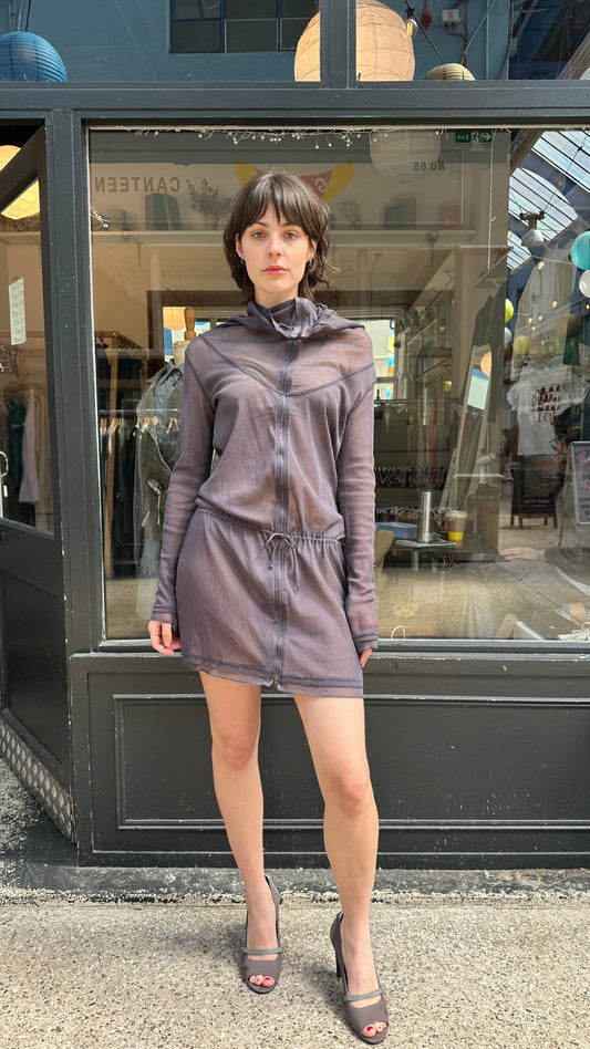 Grey mesh tunic top