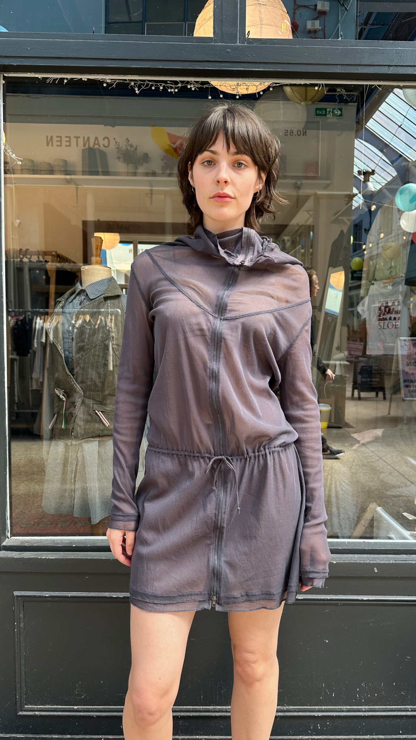 Grey mesh tunic top