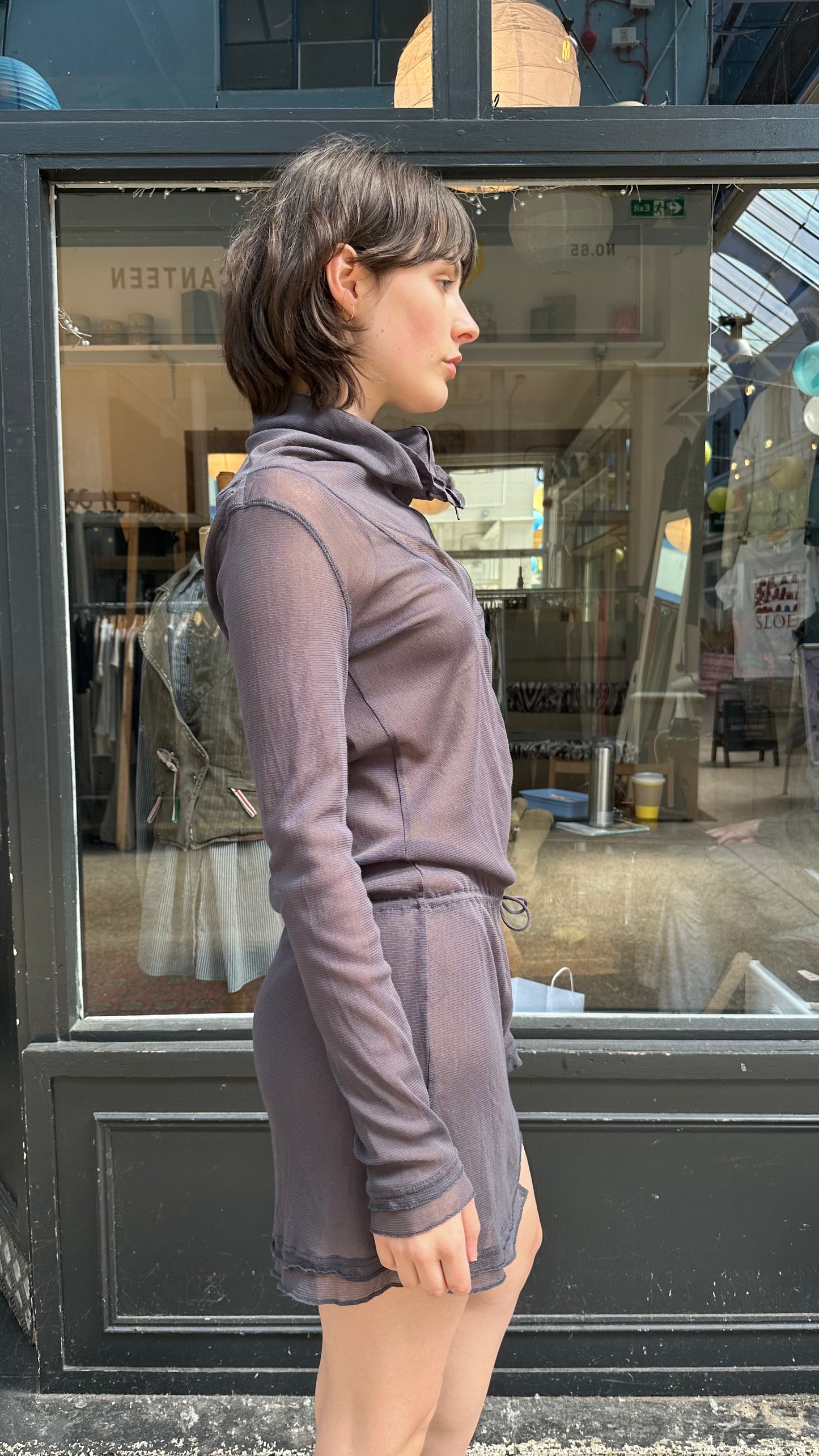 Grey mesh tunic top