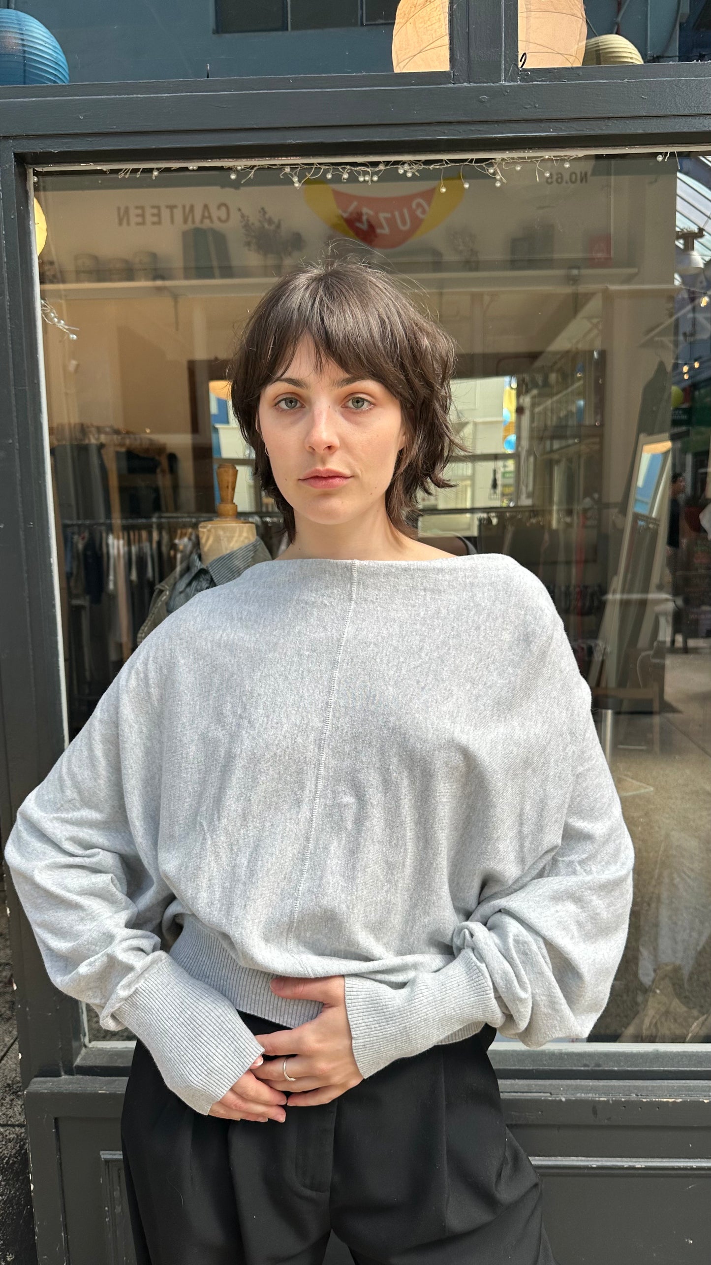 all saints grey slouchy knit