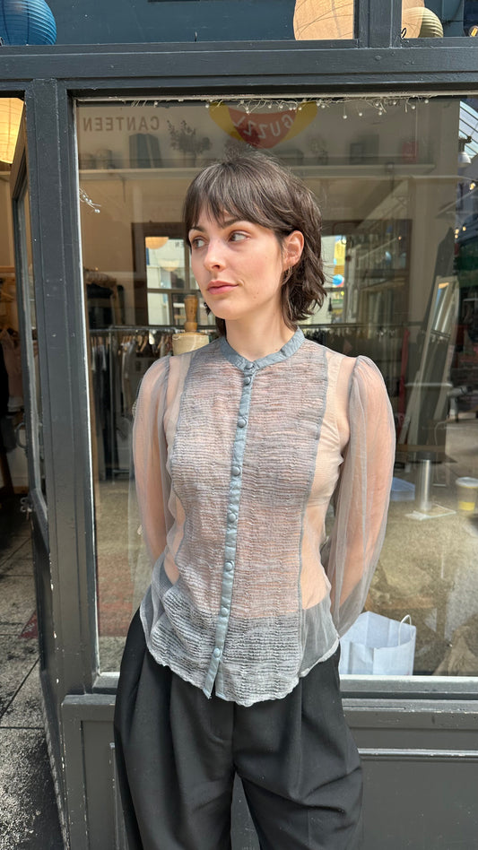 Green lace high neck blouse