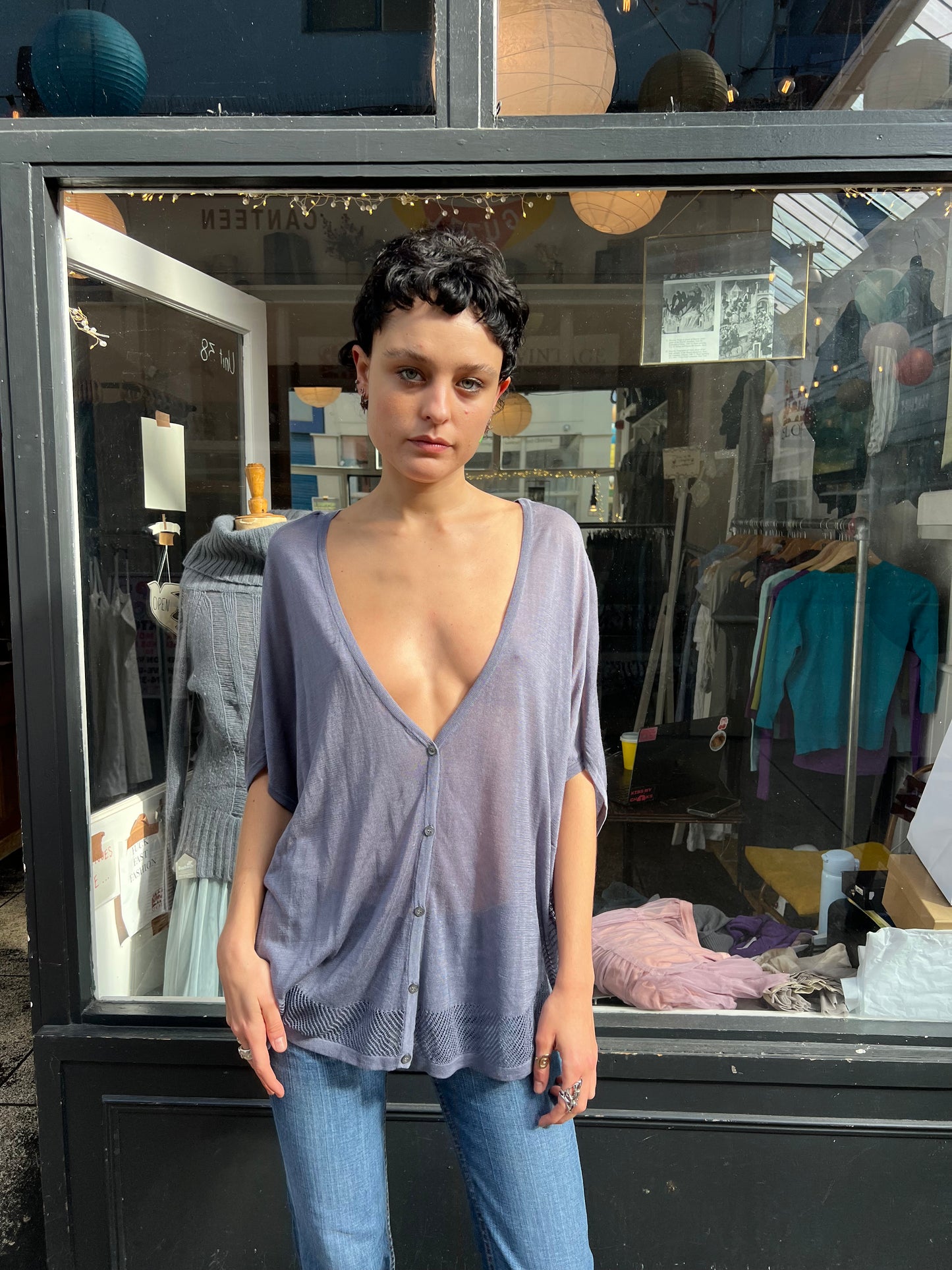 Grey blue batwing cardigan