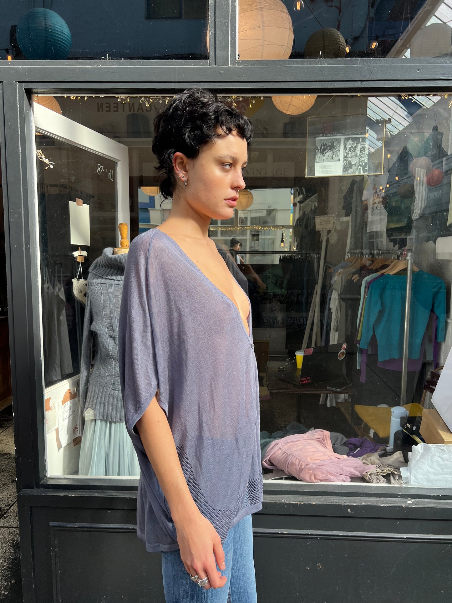 Grey blue batwing cardigan