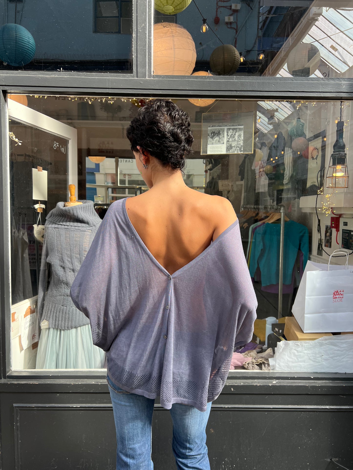 Grey blue batwing cardigan