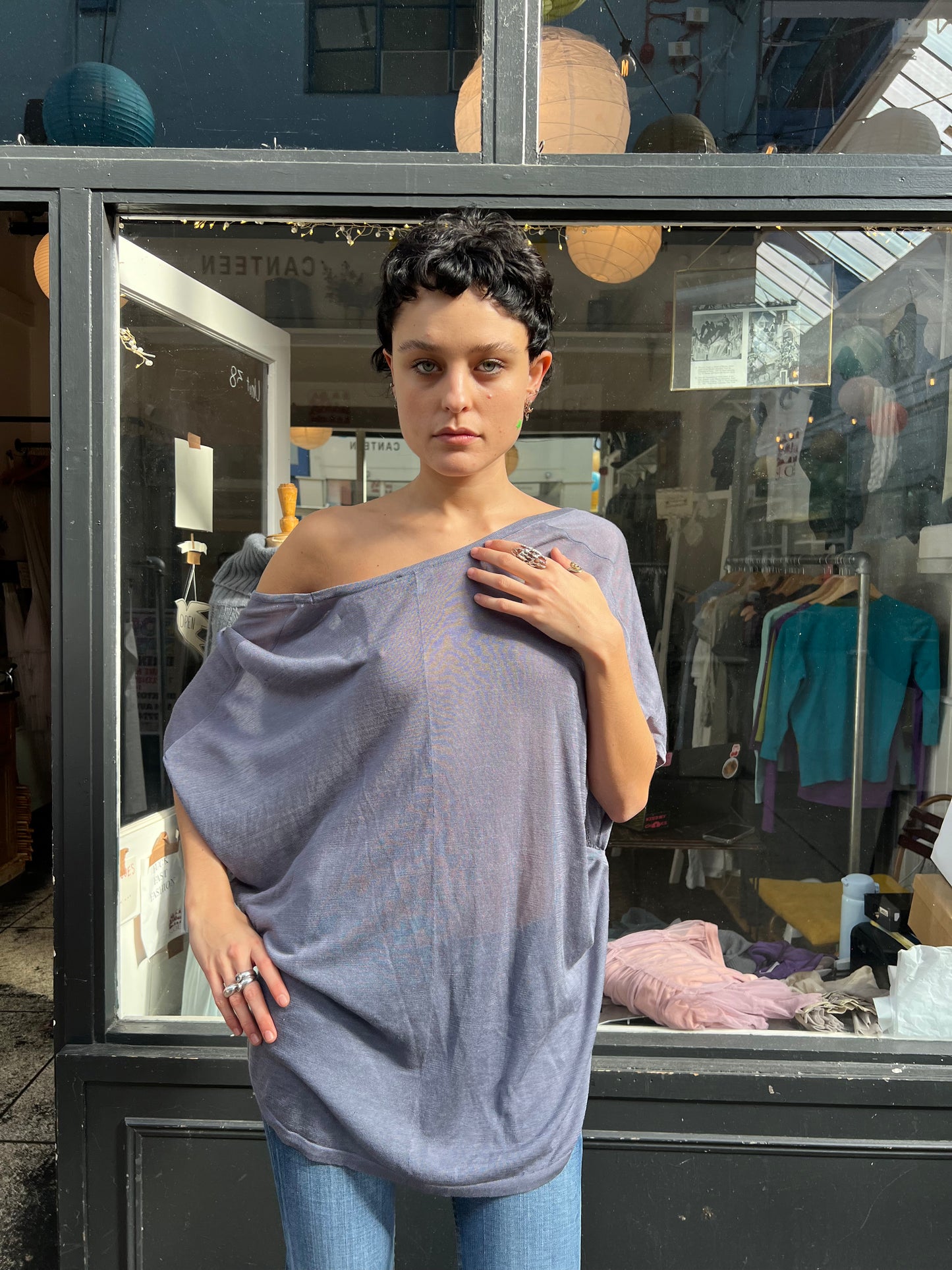Grey blue batwing cardigan
