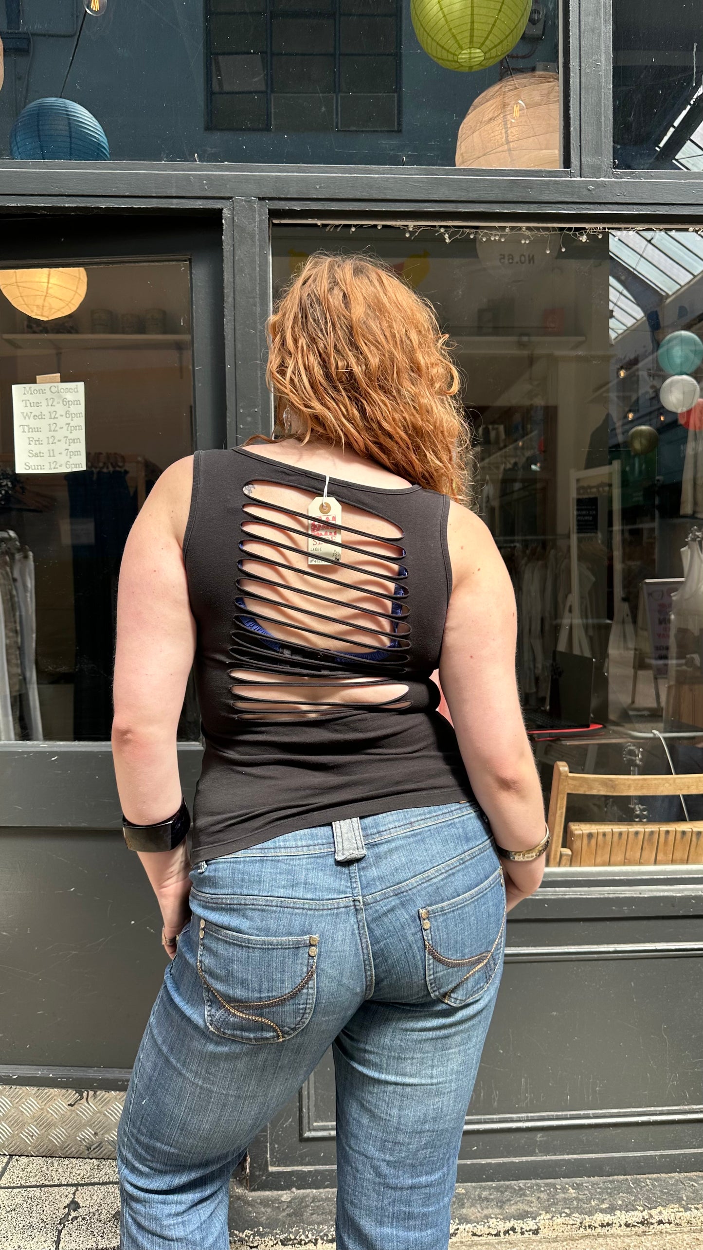 Black tank top with cut out back RUMMAGE