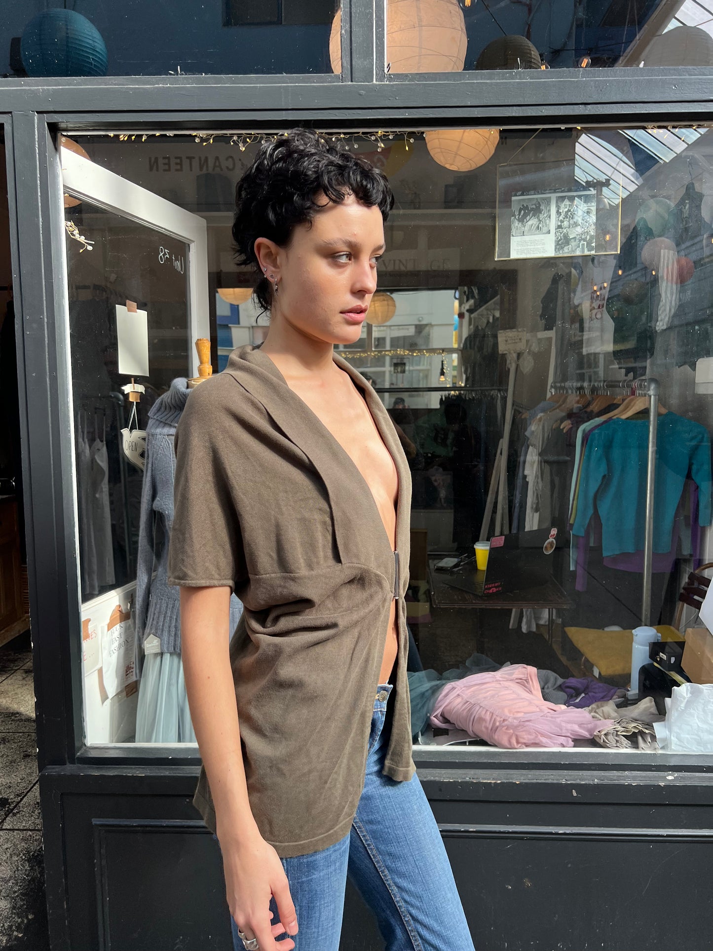 Khaki 100% cotton Bolero cardigan
